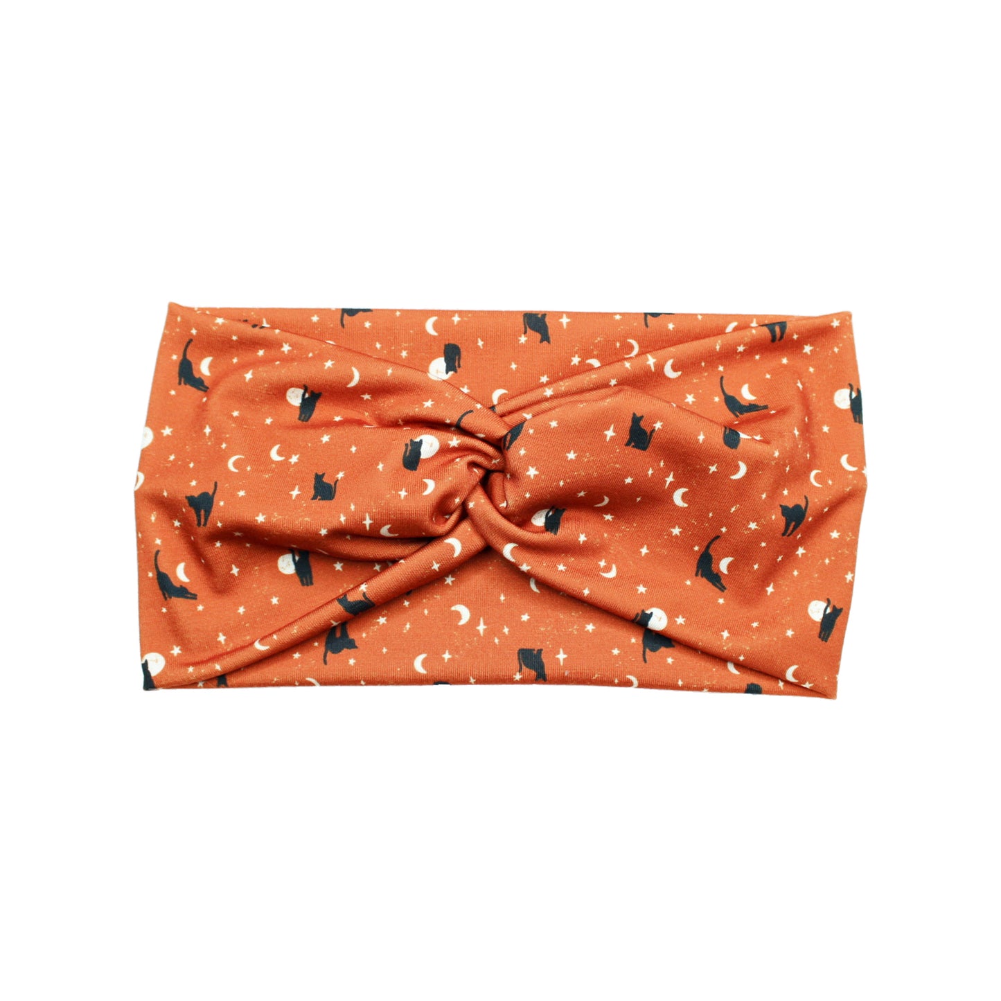 Orange Moon Cats Print Bow Headband for Women, Wide