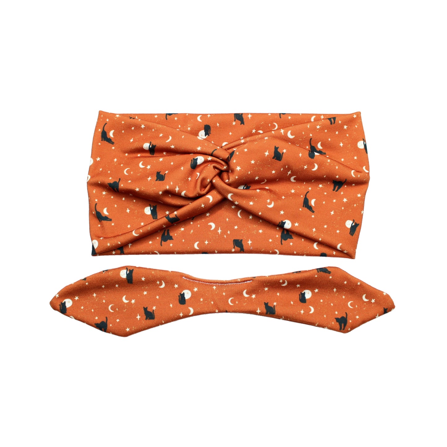 Orange Moon Cats Print Bow Headband for Women, Wide