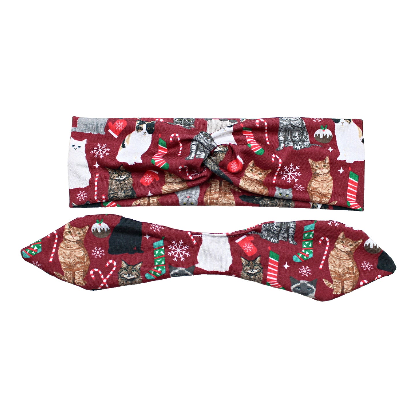 Christmas Cat Print Bow Headband for Women