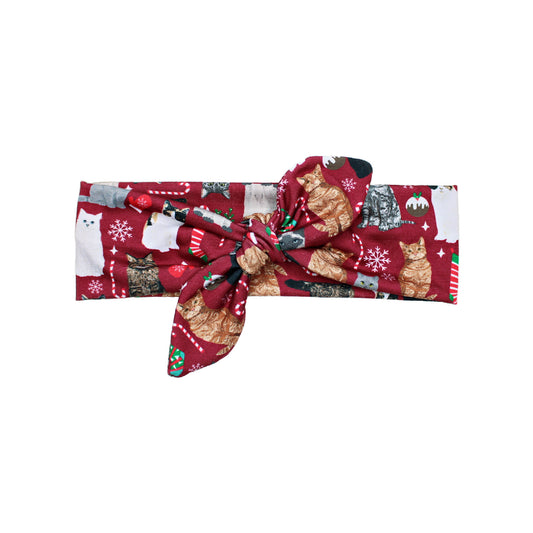 Christmas Cat Print Bow Headband for Women