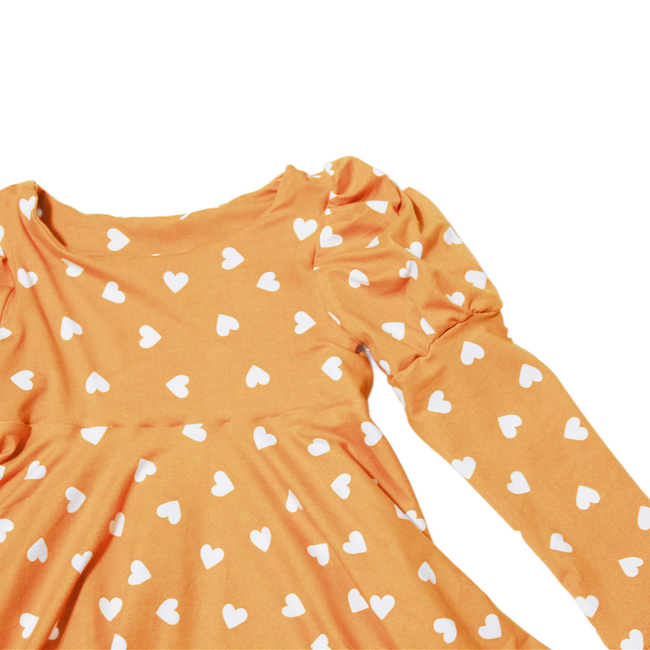 Mustard Fancy Puff Sleeve Heart Dress for Girls