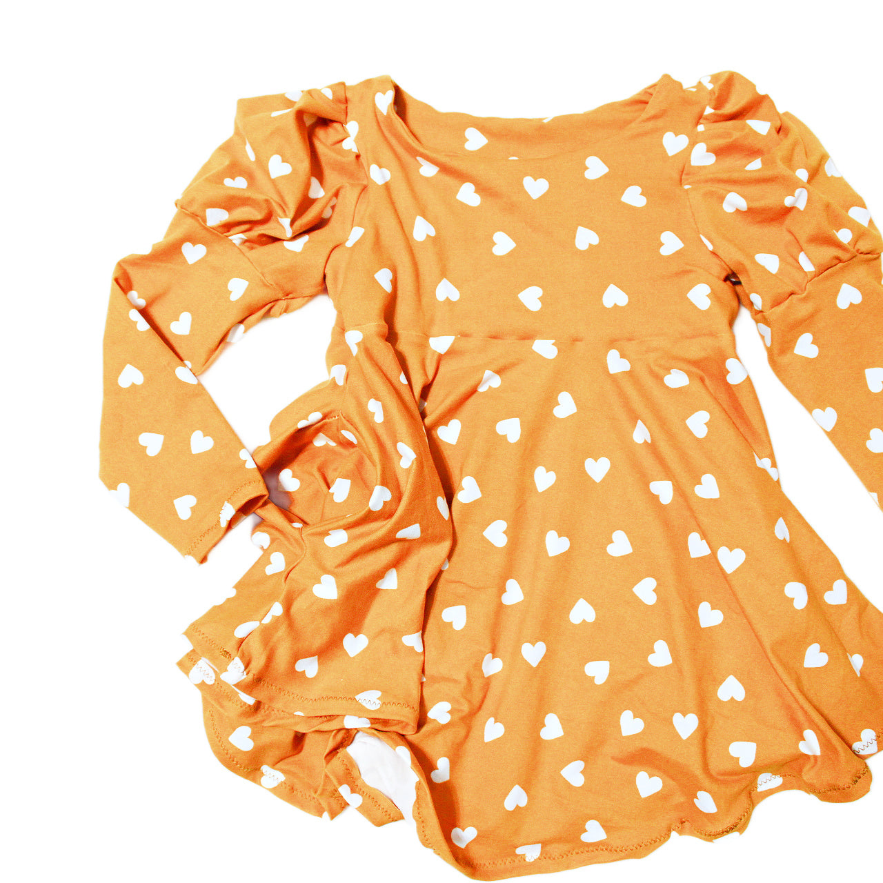 Mustard Fancy Puff Sleeve Heart Dress for Girls