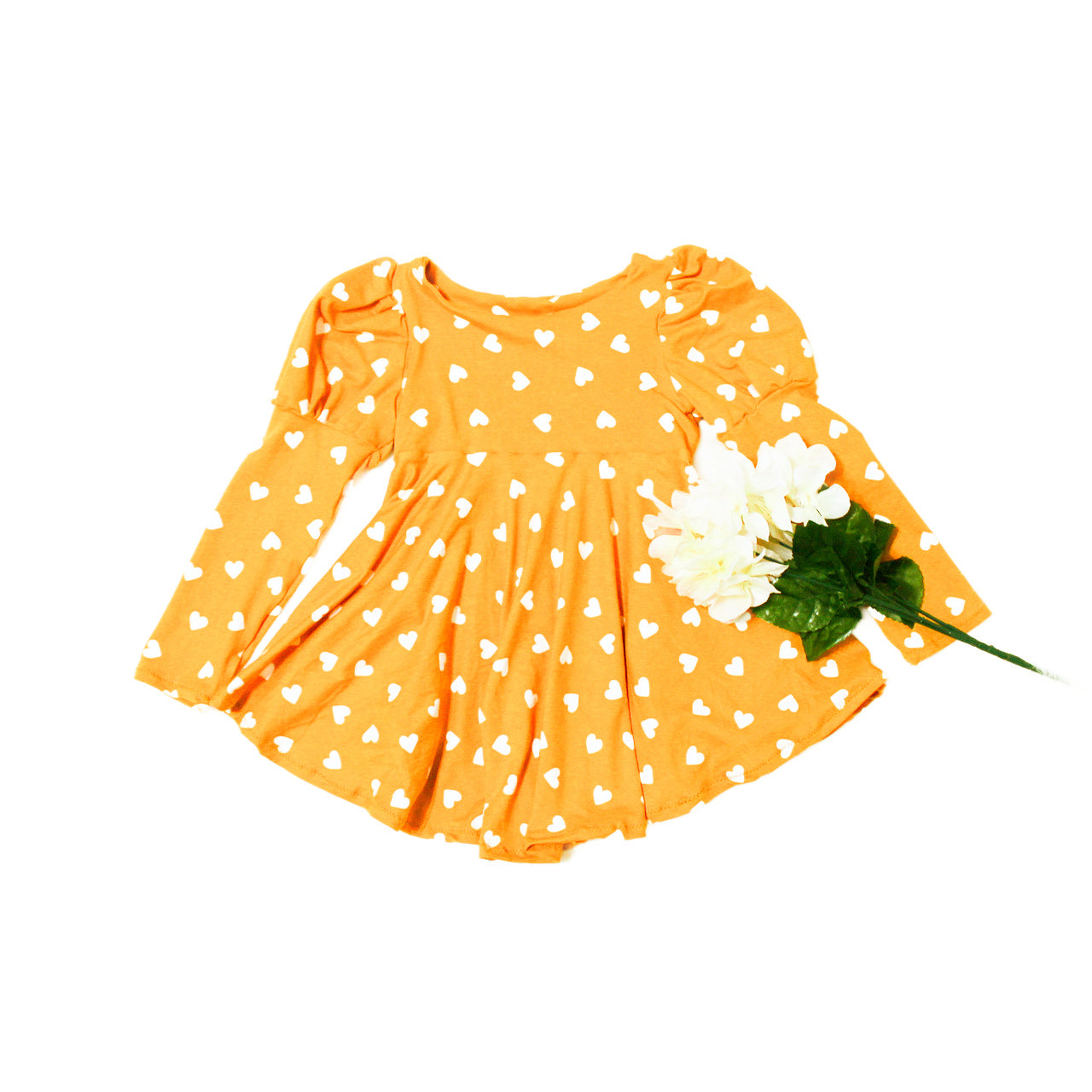 Mustard Fancy Puff Sleeve Heart Dress for Girls