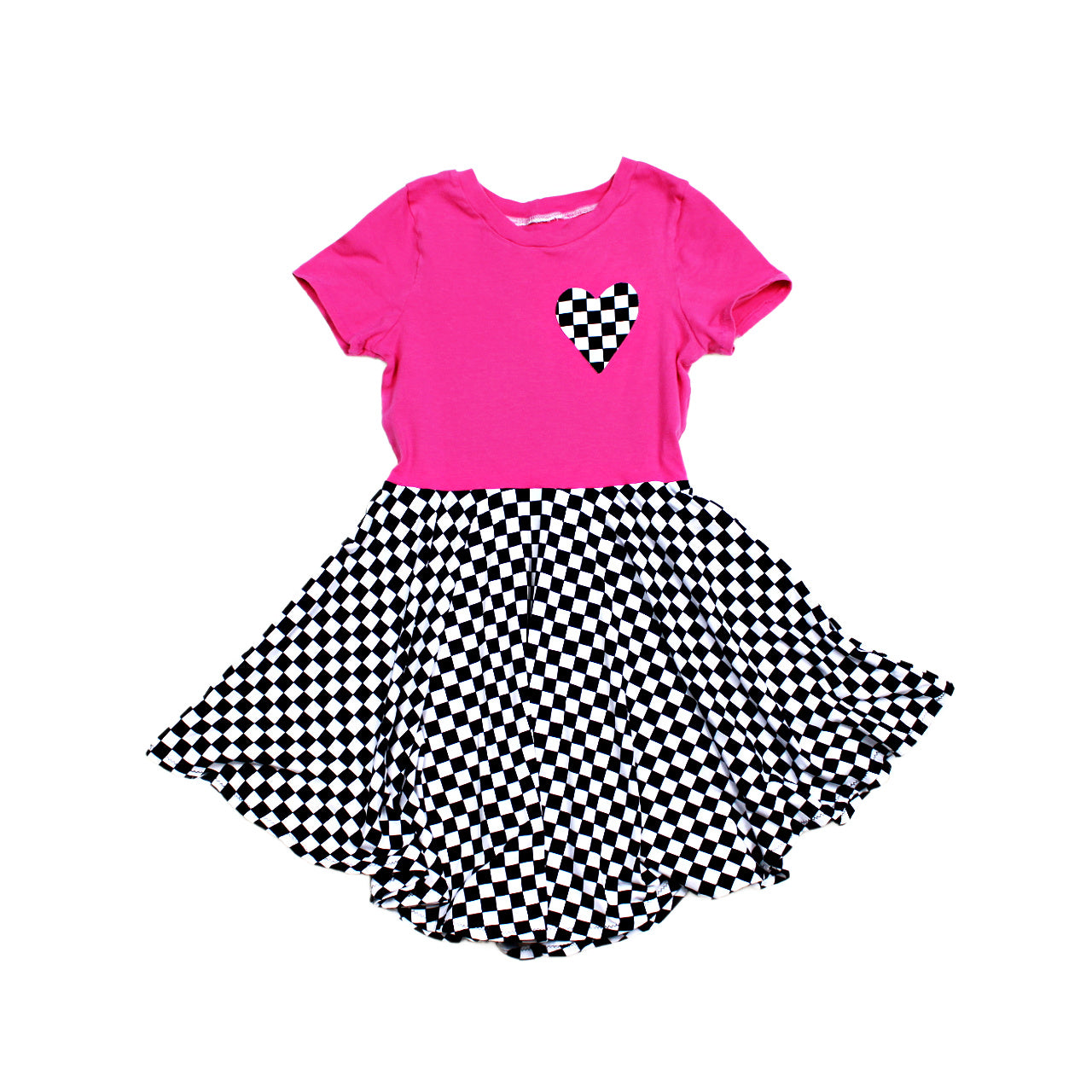 Pink Checkered Heart Dress for Girls, TAT 2 weeks