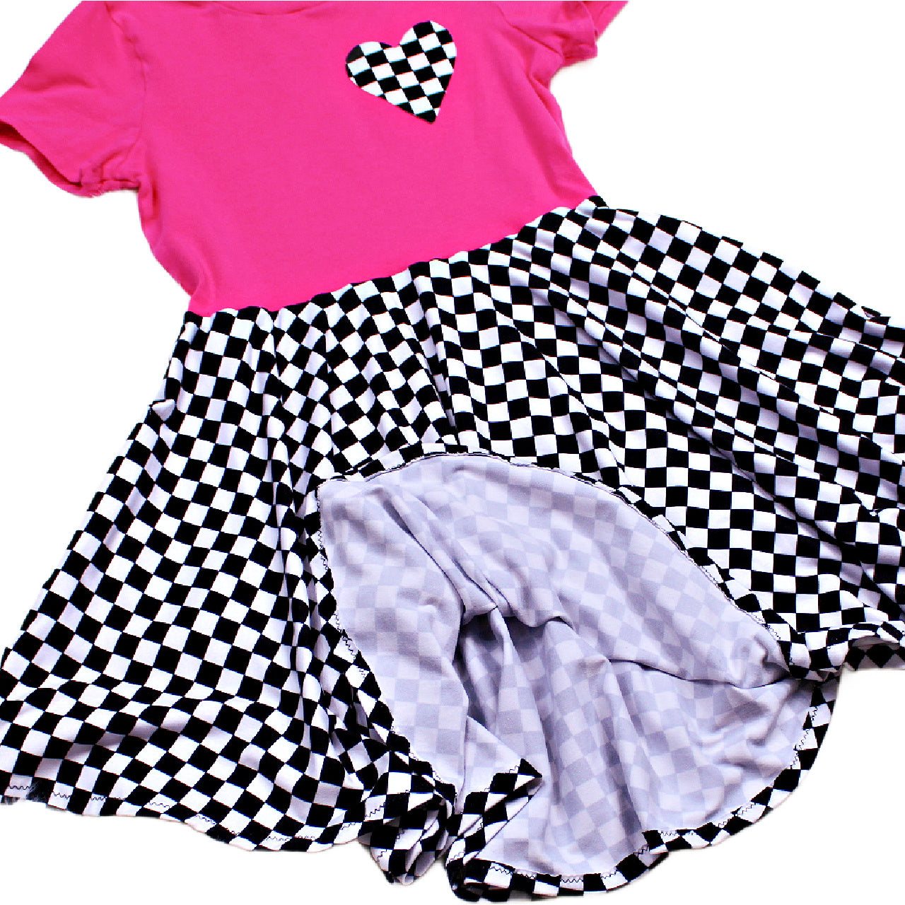 Pink Checkered Heart Dress for Girls, TAT 2 weeks