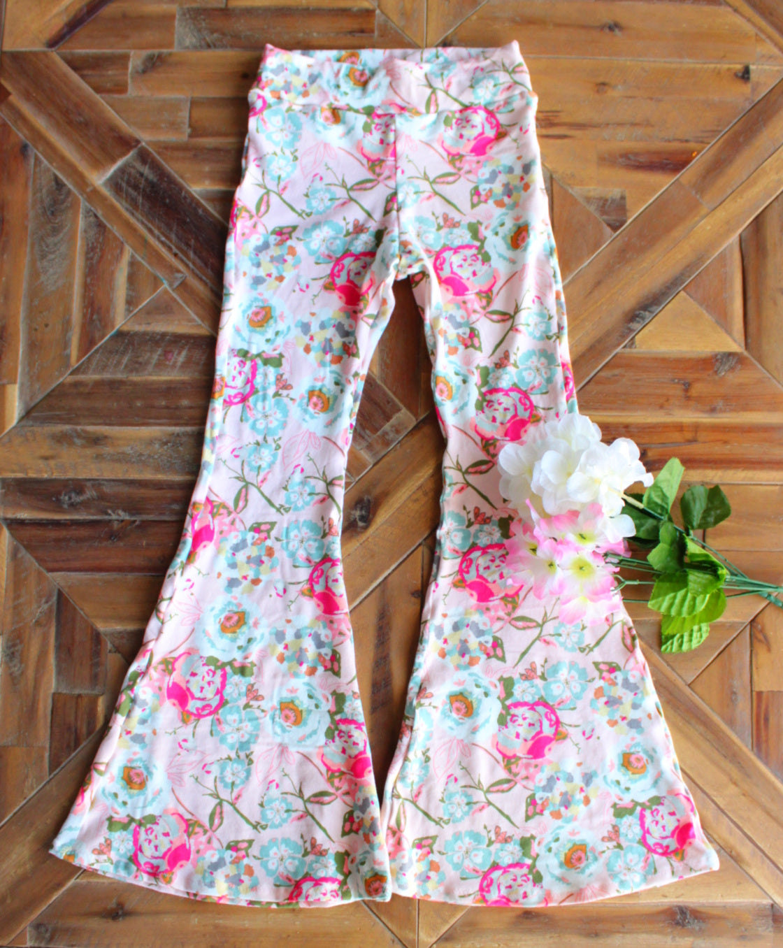 Pink Floral Flare Leggings for Girls, SIZE 8, Ready to Ship