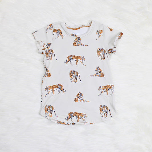 Beige Tiger Shirt for Girls, Cotton Spandex