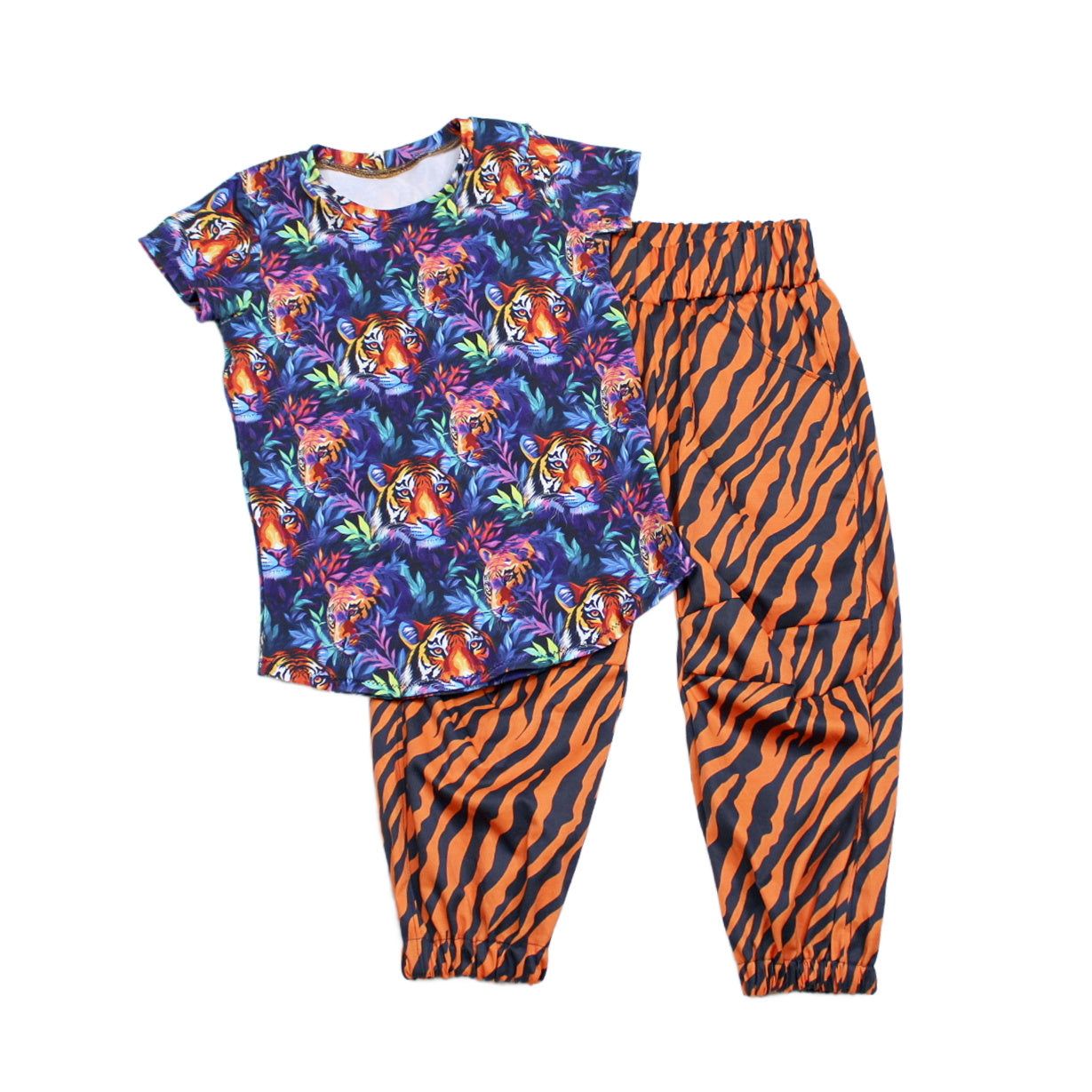 Tiger Print Cotton Parachute Pants for Girls