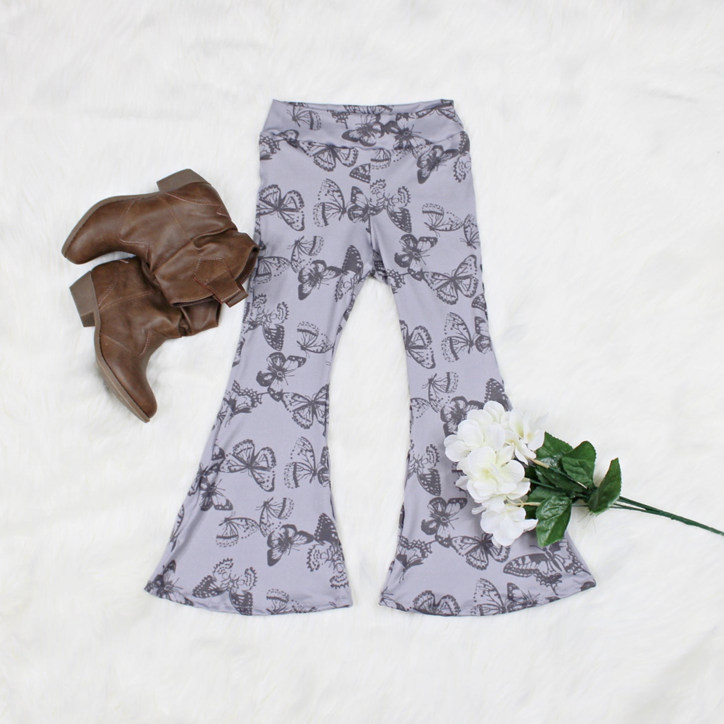 Gray Butterfly Flare Pants for Girls, Ready to Ship