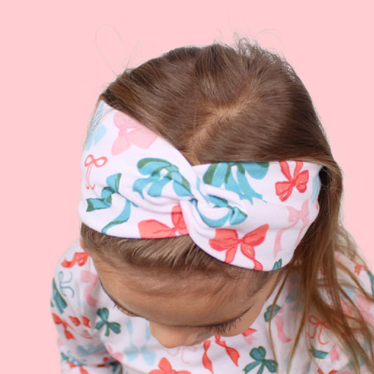 Bow Print Christmas Headband, Cotton Spandex