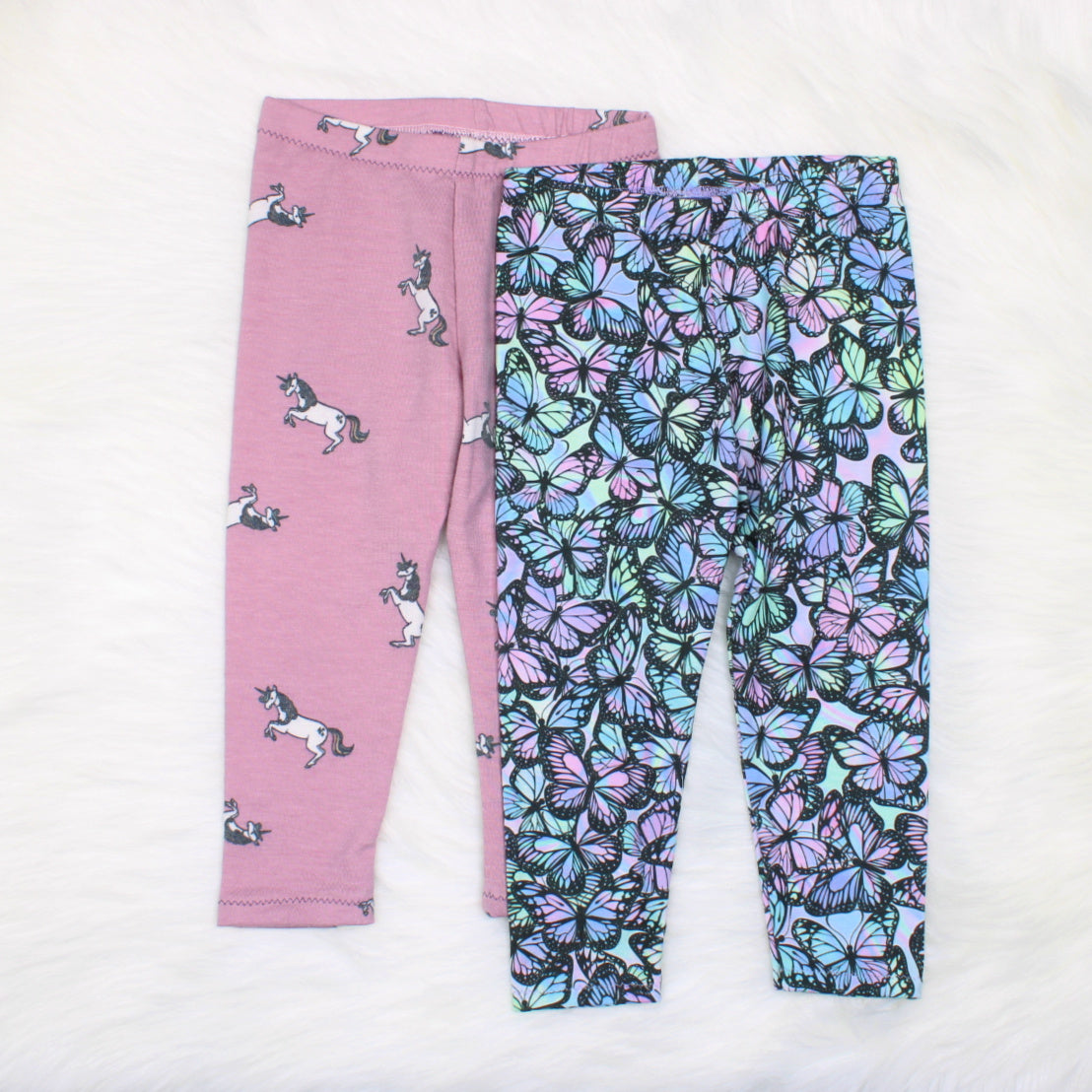 18m Baby Girl Leggings Set of 2, Unicorns and Butterflies