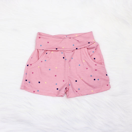 Pink Confetti Heart Terry Shorts for Girls, TAT 3-5 business days