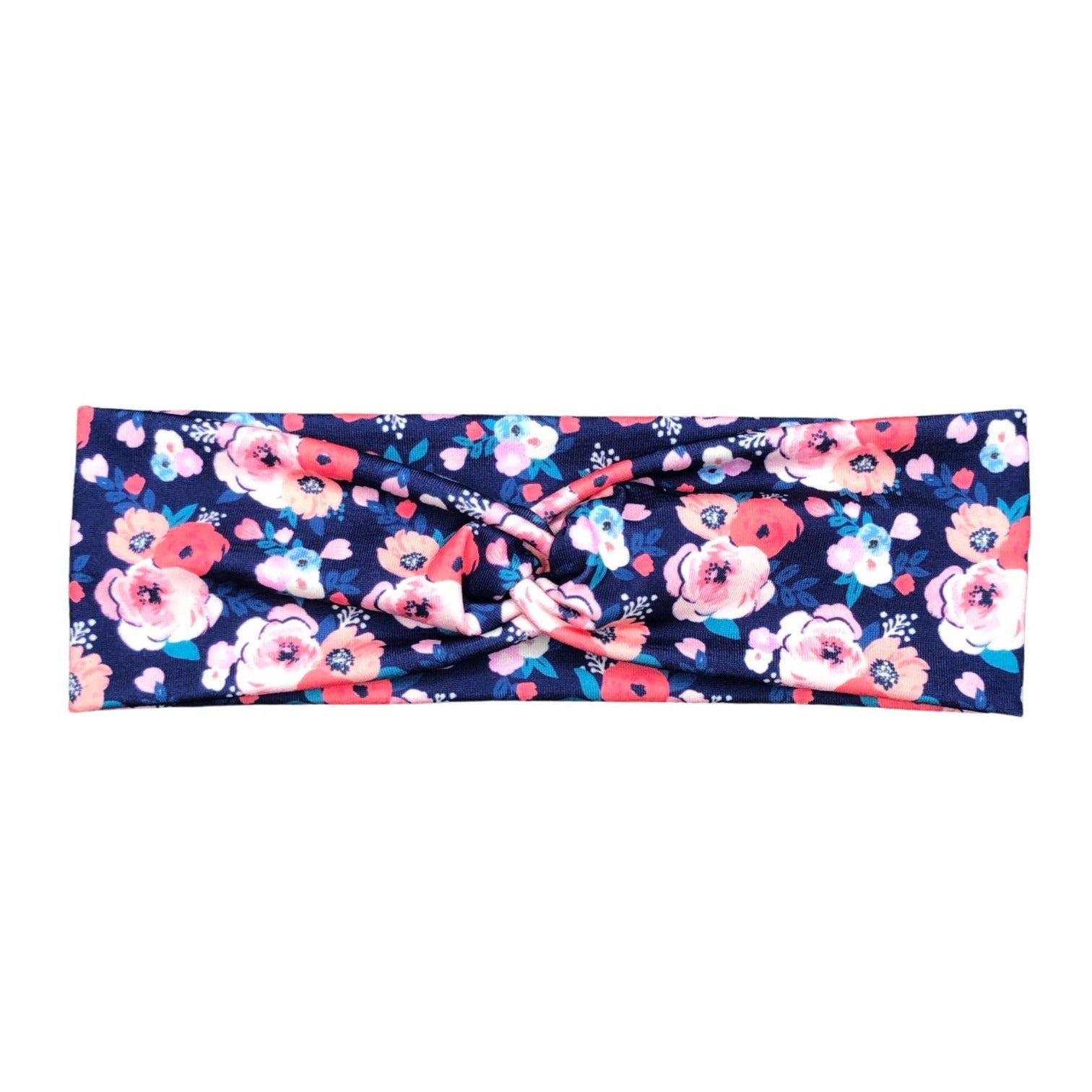 Navy Blue and Coral Floral Headband for Women