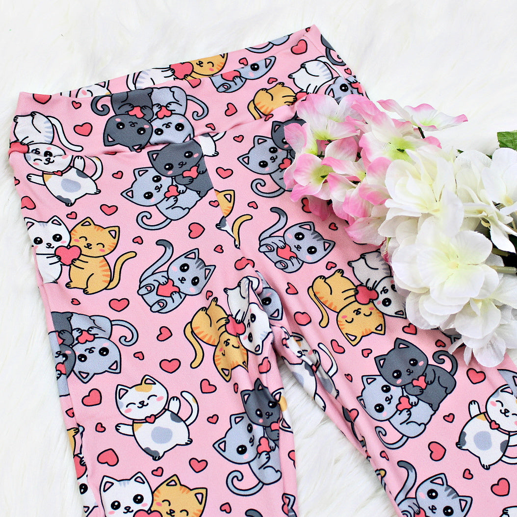 Valentine's Cat Flare Leggings, TAT 2 weeks