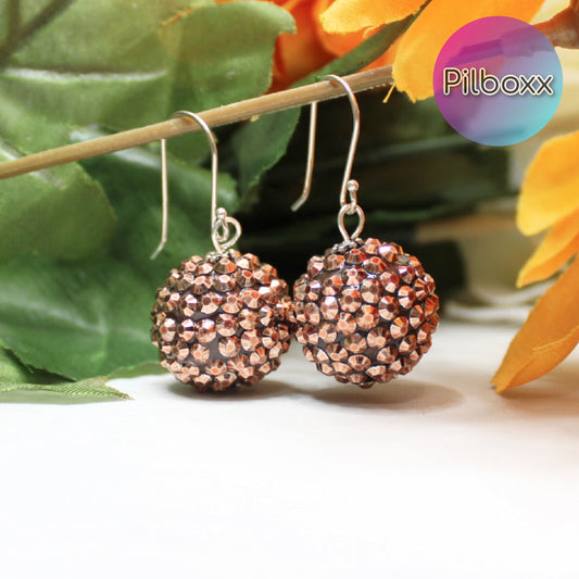 Light Brown Rhinestone Ball Drop Earrings, Sterling