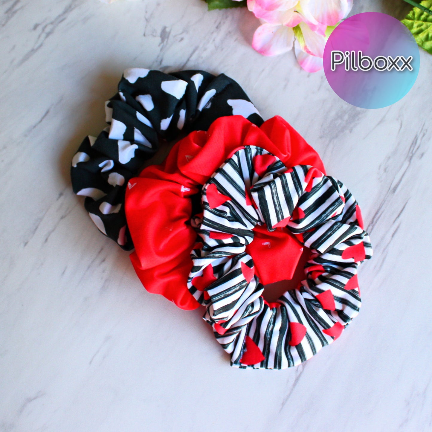 Red Heart Scrunchie Set of 3 or Singles