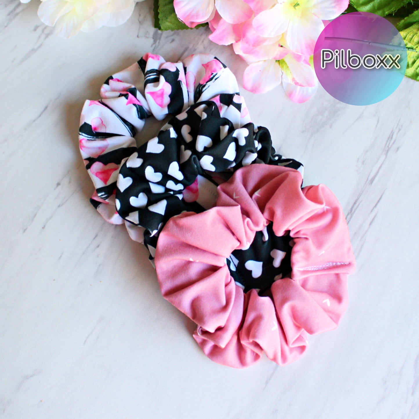 Pink Heart Scrunchie Set of 3 or Singles