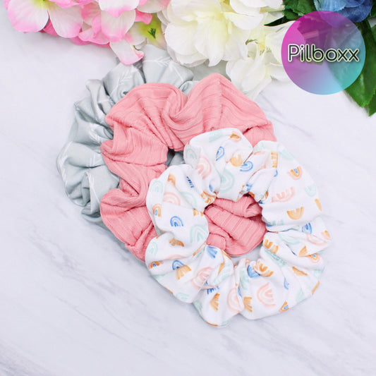 Pink Boho Hair Scrunchie Set of 3