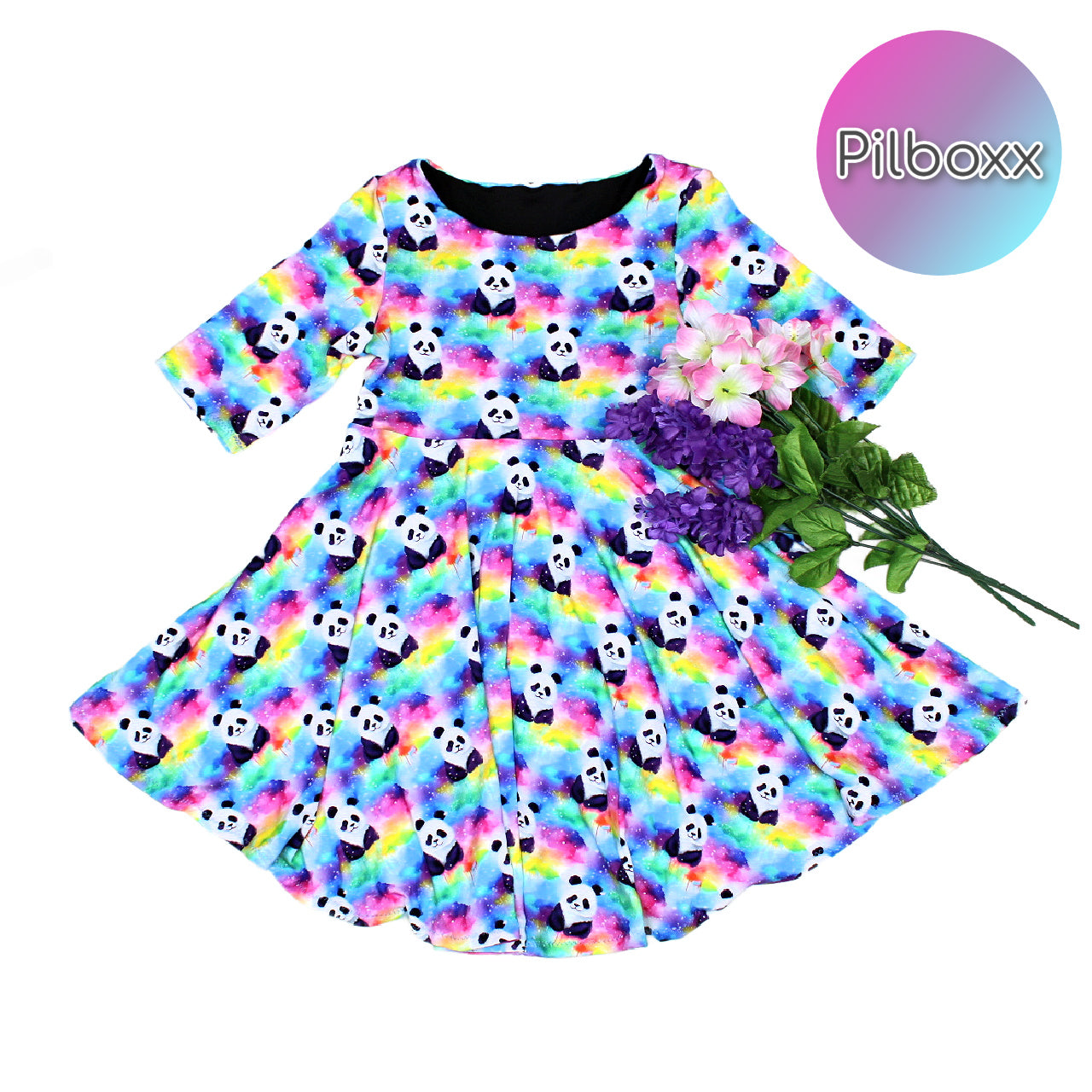 Rainbow Panda Allover Print Dress for Girls