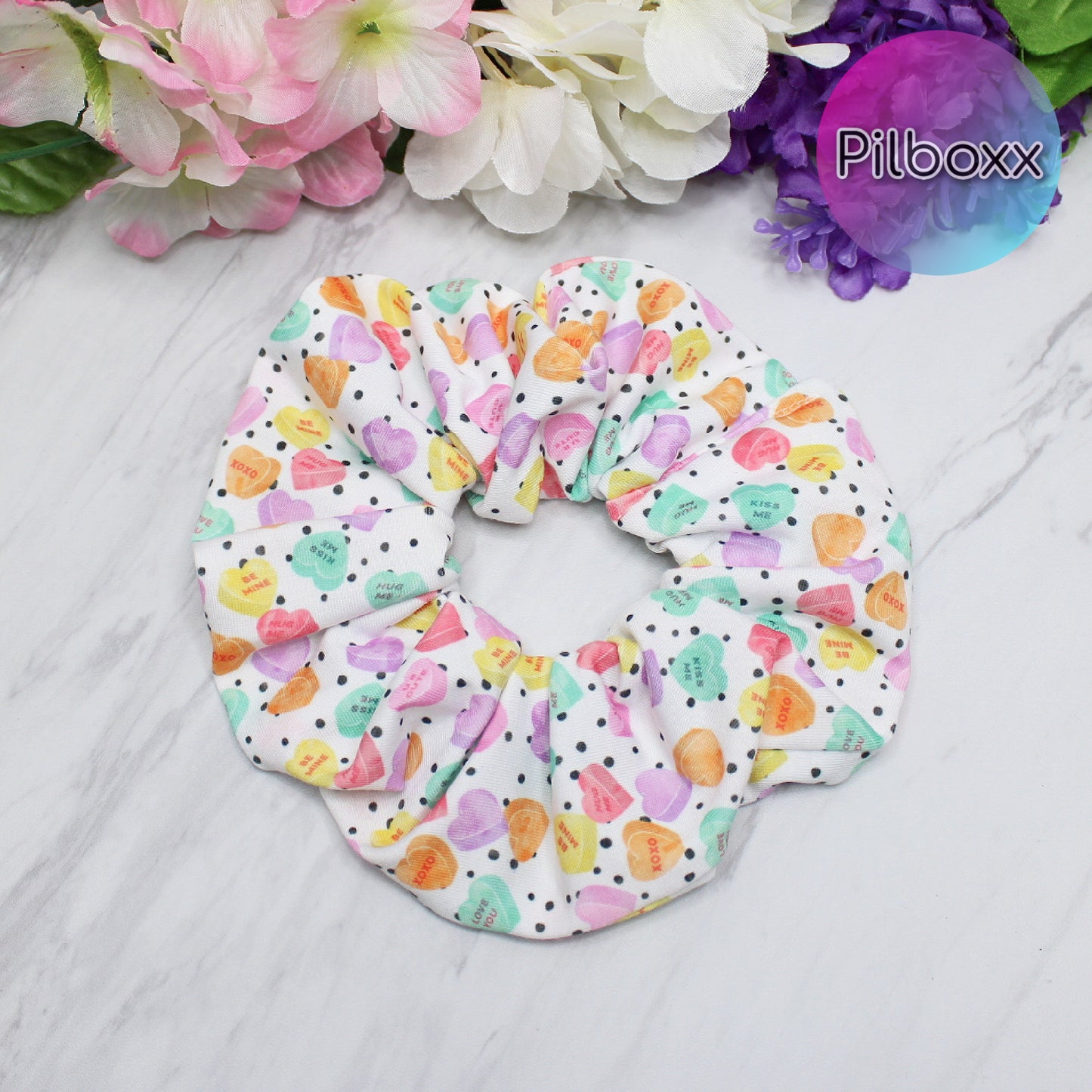 Jumbo Candy Hearts Hair Scrunchie