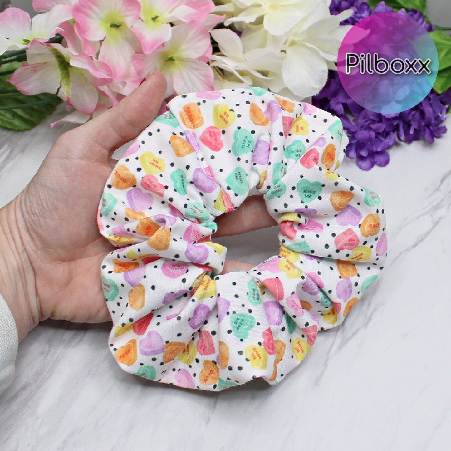 Jumbo Candy Hearts Hair Scrunchie