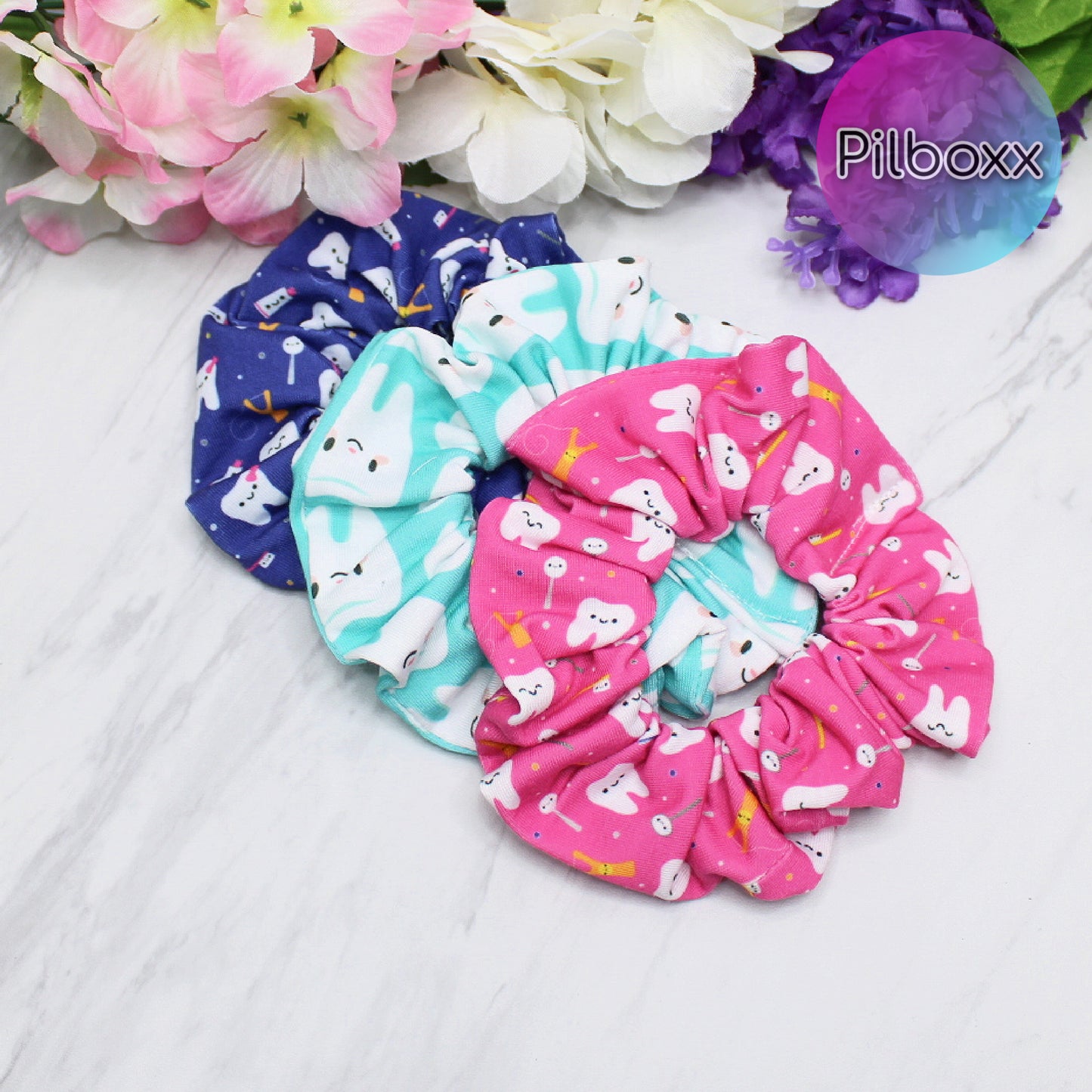 Happy Teeth Dental Scrunchie Set of 3 or Singles