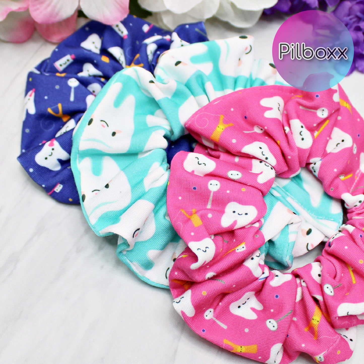 Happy Teeth Dental Scrunchie Set of 3 or Singles