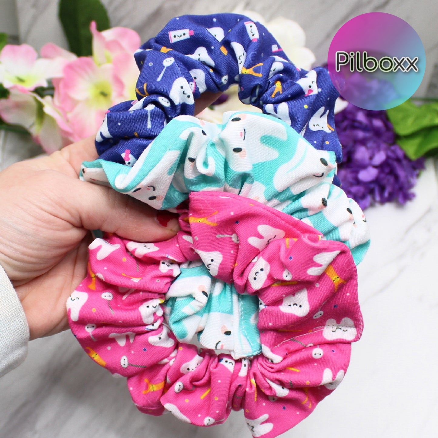 Happy Teeth Dental Scrunchie Set of 3 or Singles