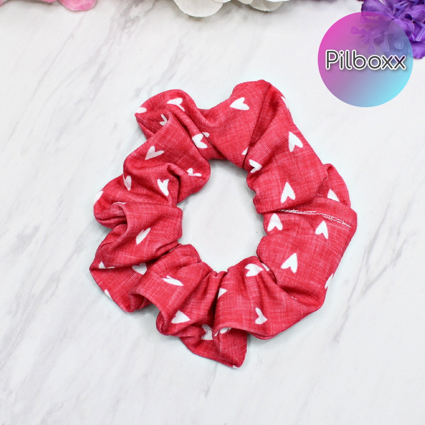 Red and Gray Valentine's Day Heart Scrunchie Set or Singles