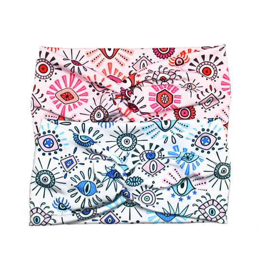 Wide Mystic Eyes Twist Headband - Pink or Blue