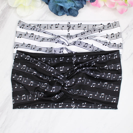 Wide Sheet Music Headband, Black or White