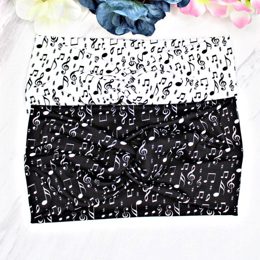 Wide Music Note Headband, Black or White