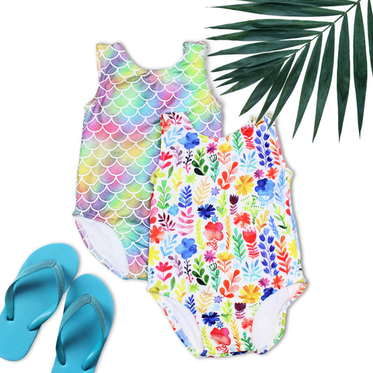18m Baby Girl One Piece Swimsuit, Mermaids or Florals, Ready to Ship