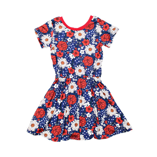 Americana Floral Dress for Girls, Ready to Ship