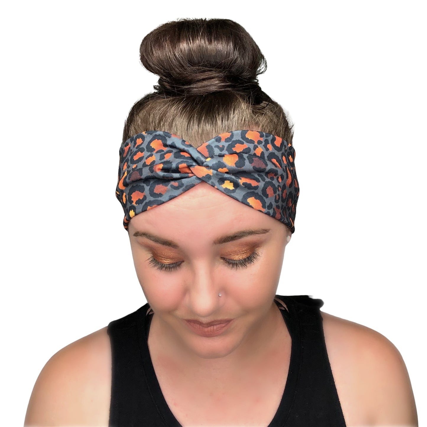 Blue and Peach Floral Print Headband for Women