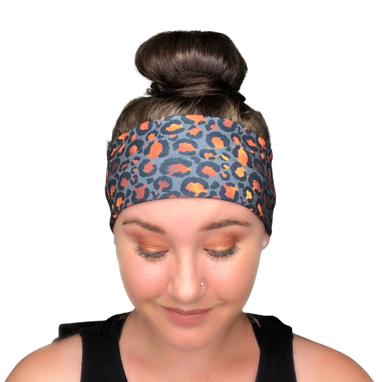 Blue Cat Head Print Headband for Women, Cotton Spandex