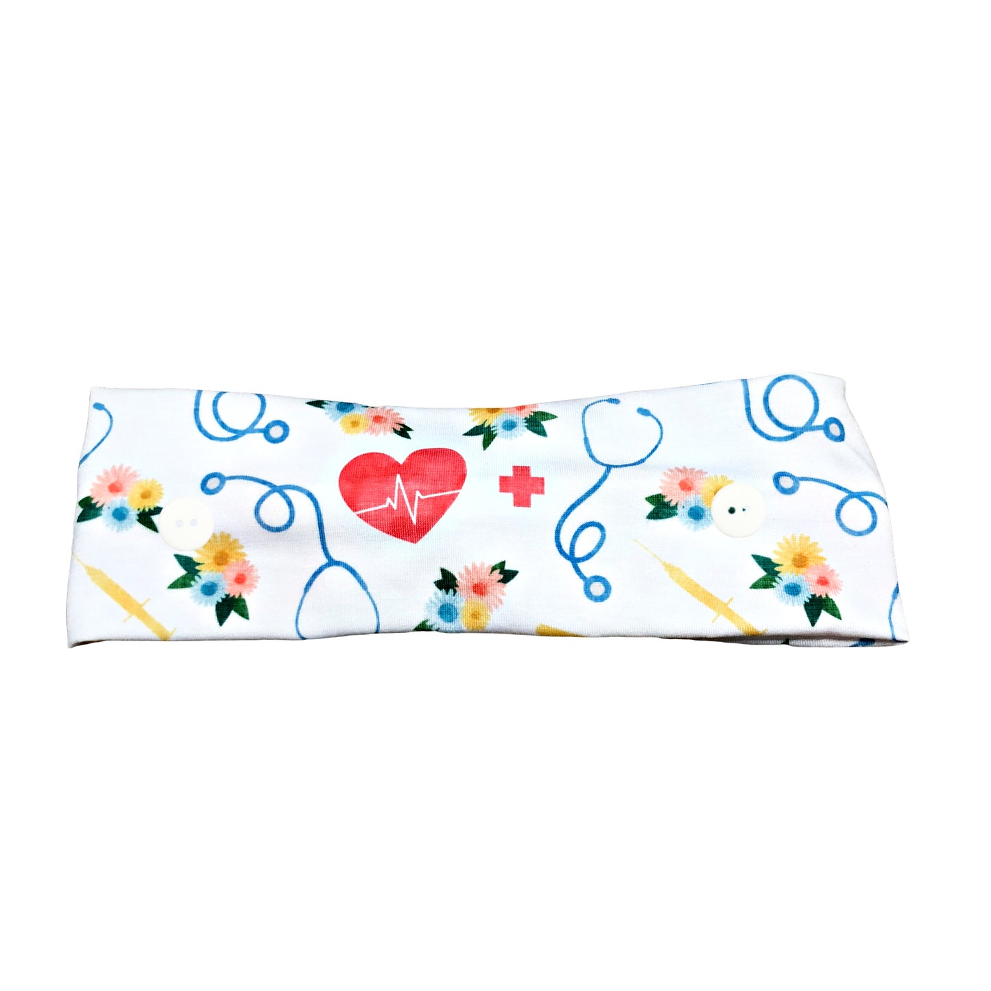 Red, White Floral Nurse Print Headband for Women