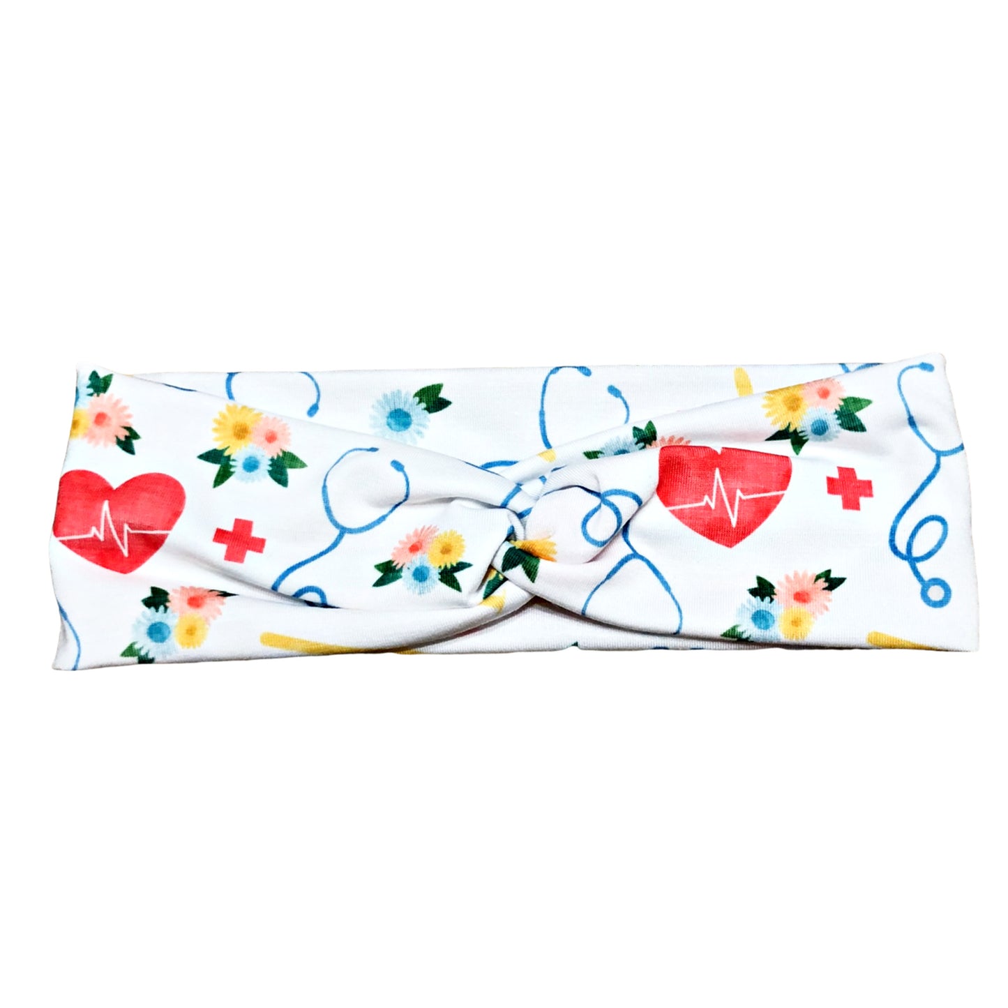 Red, White Floral Nurse Print Headband for Women