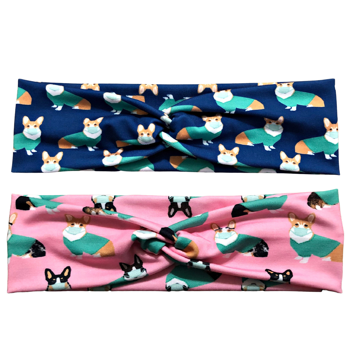 Cute Corgi Dogs in Scrubs Print Headband for Women, Pink or Navy Blue