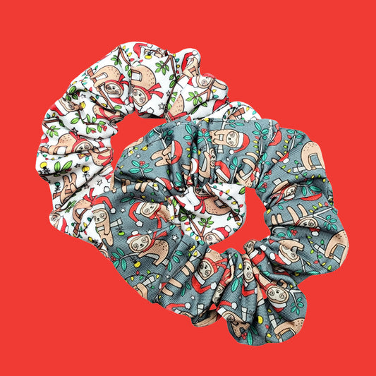 Christmas Sloth Print Scrunchie