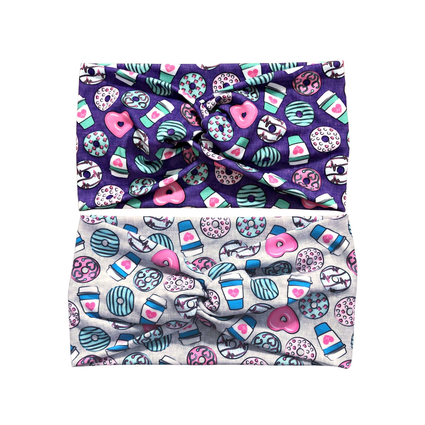 Wide Nurse Print Donuts and Coffee Headband for Women