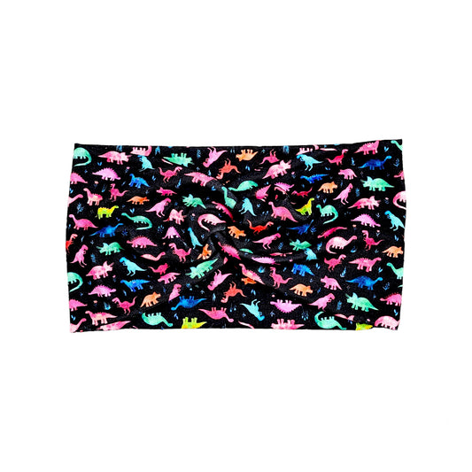 Wide Black Rainbow Dinosaur Headband