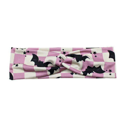 Purple Checkered Bat Headband