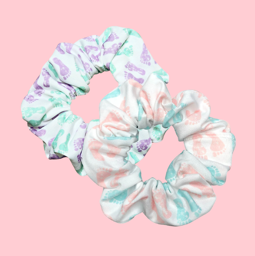 Pastel Baby Footprint Scrunchie