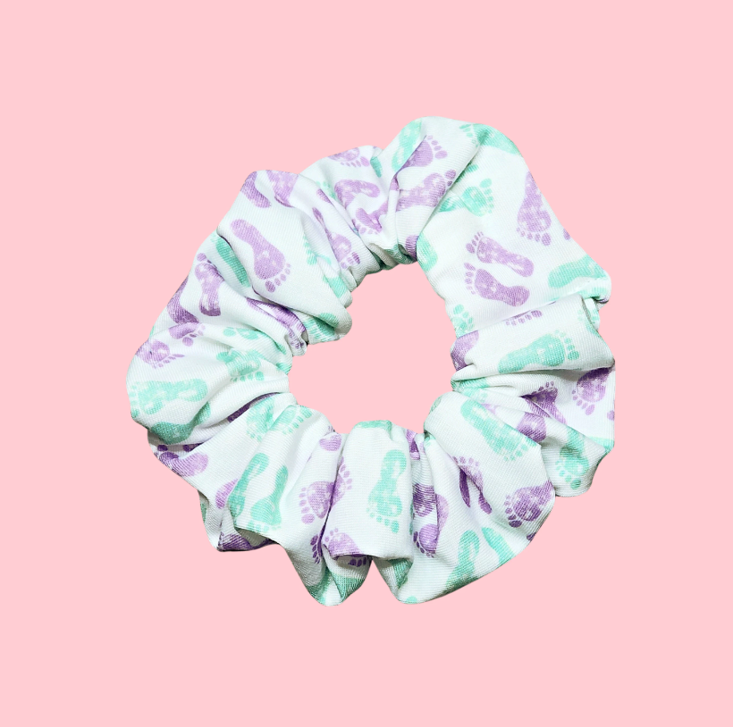 Pastel Baby Footprint Scrunchie