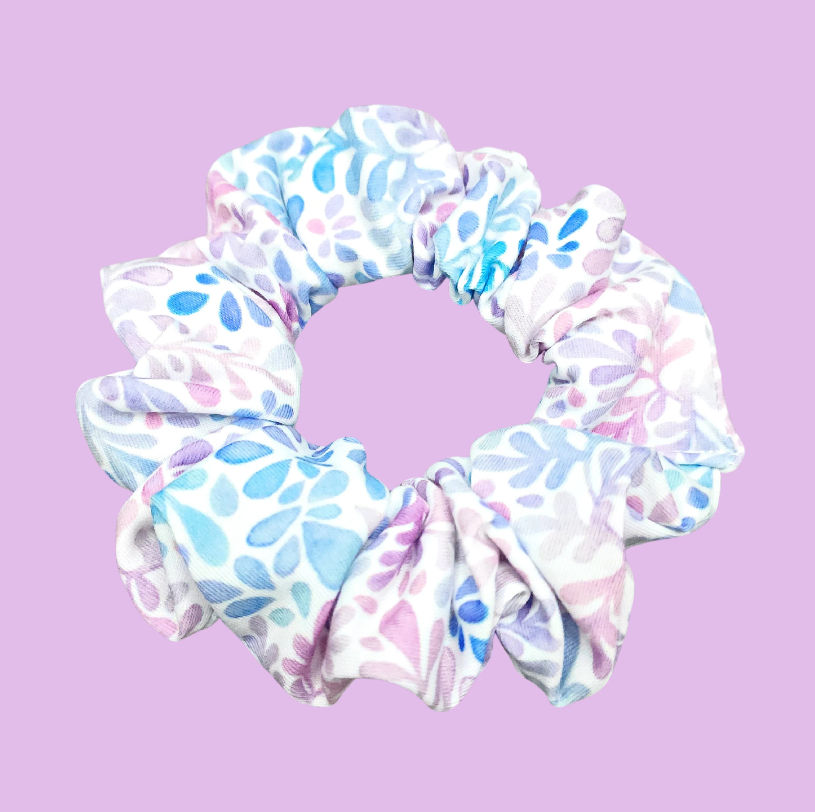 Purple Pastel Flower Scrunchie