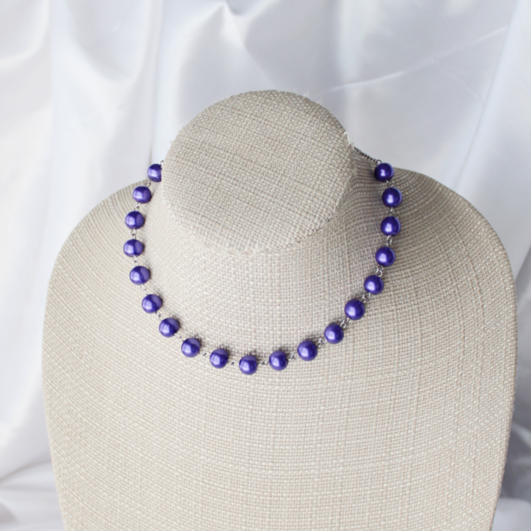 Purple Pearl and Crystal Layering Necklaces, OOAK