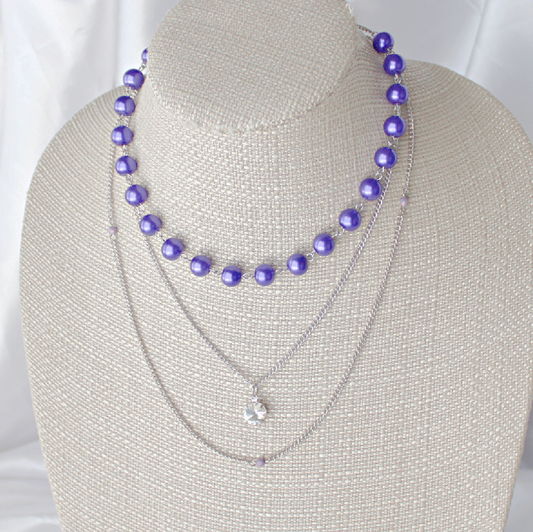 Purple Pearl and Crystal Layering Necklaces, OOAK