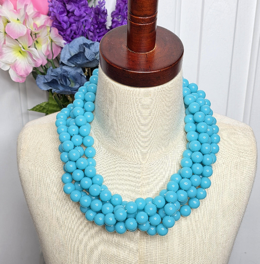 Ocean Blue Bead Statement Necklace
