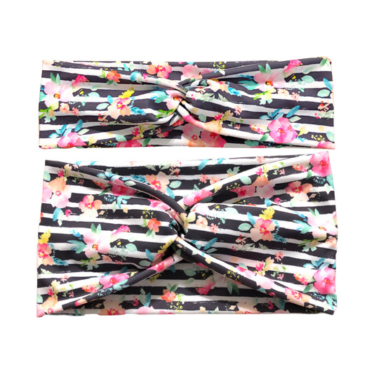Gray Floral Stripe Print Headband